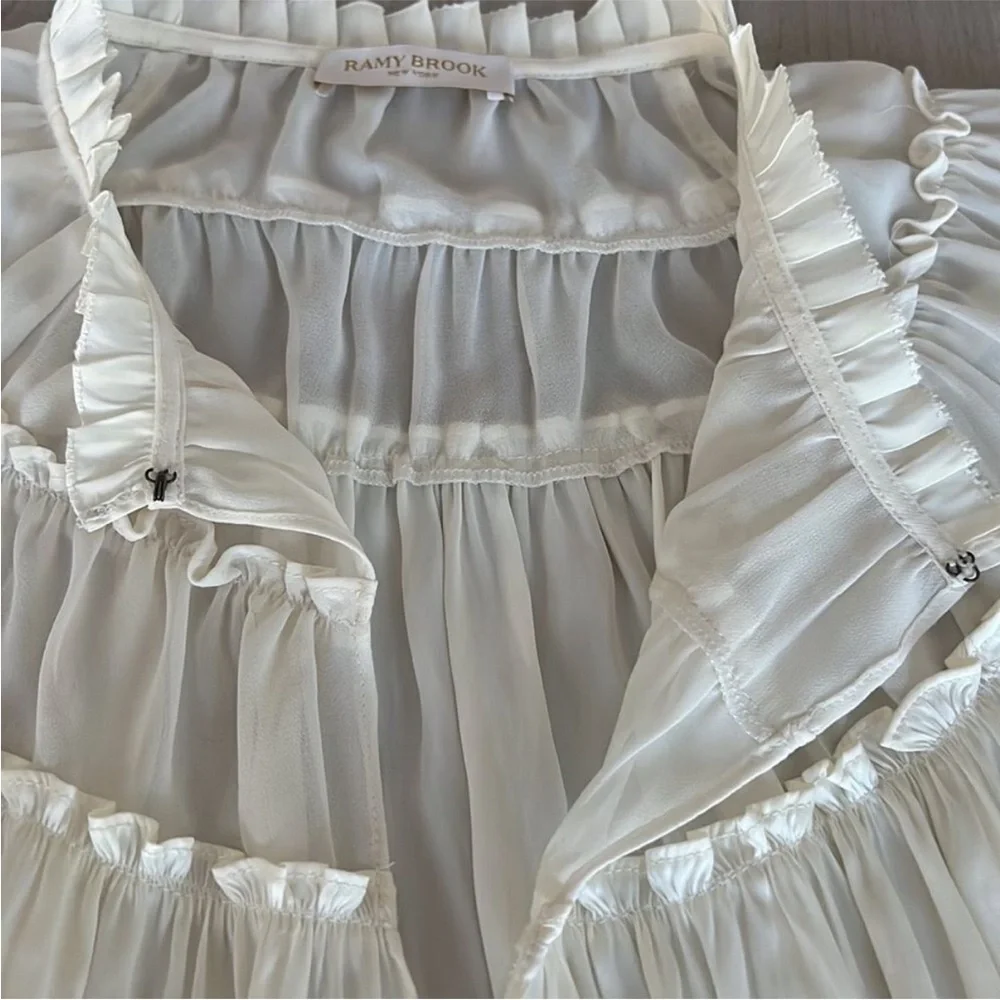 NWOT Ramy Brook Cream Ruffled Blouse - Picture 3 of 8